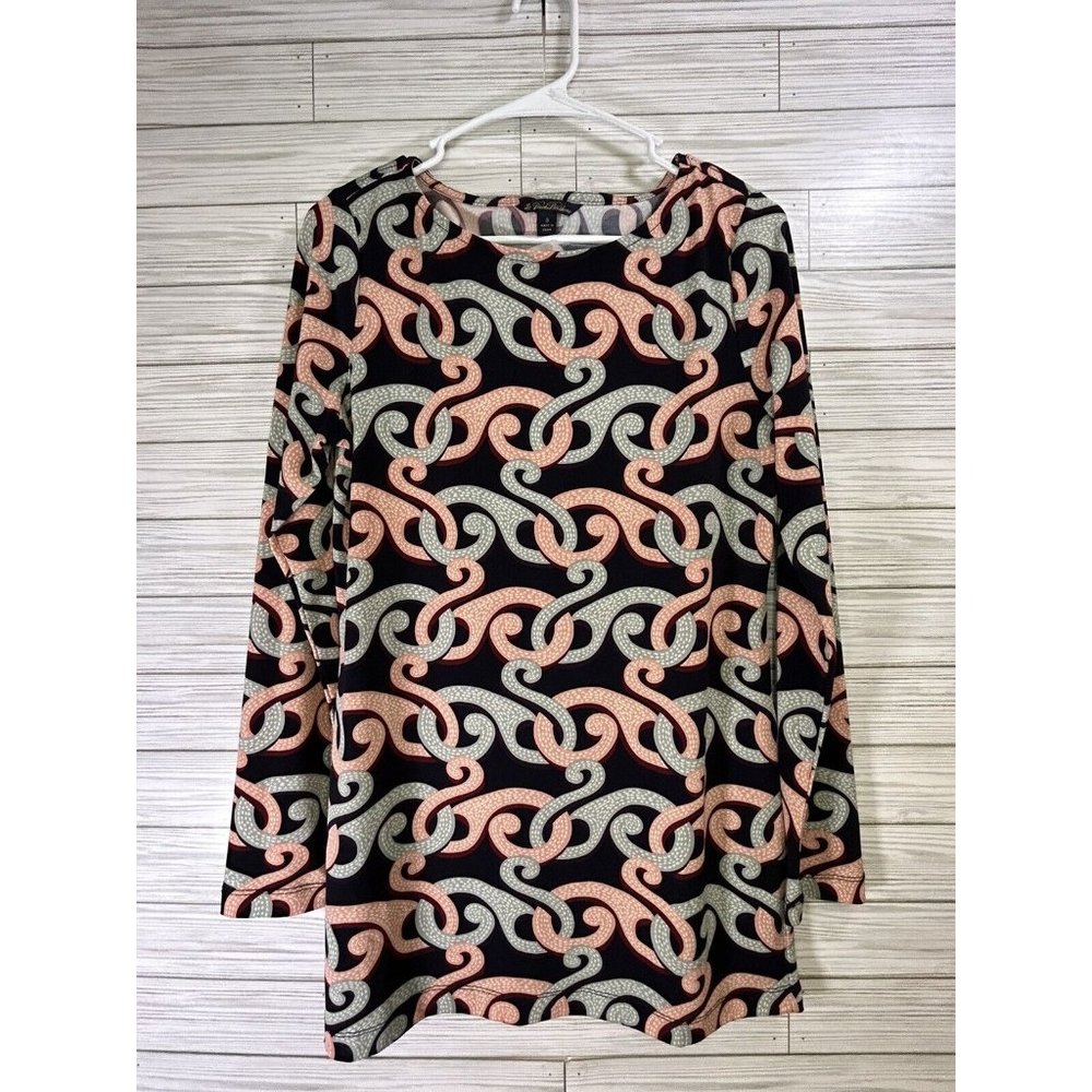 BROOKS BROTHERS Women's Tunic Top Boat Neck Long Sleeve‎ Stretch Geometric Sz Sm